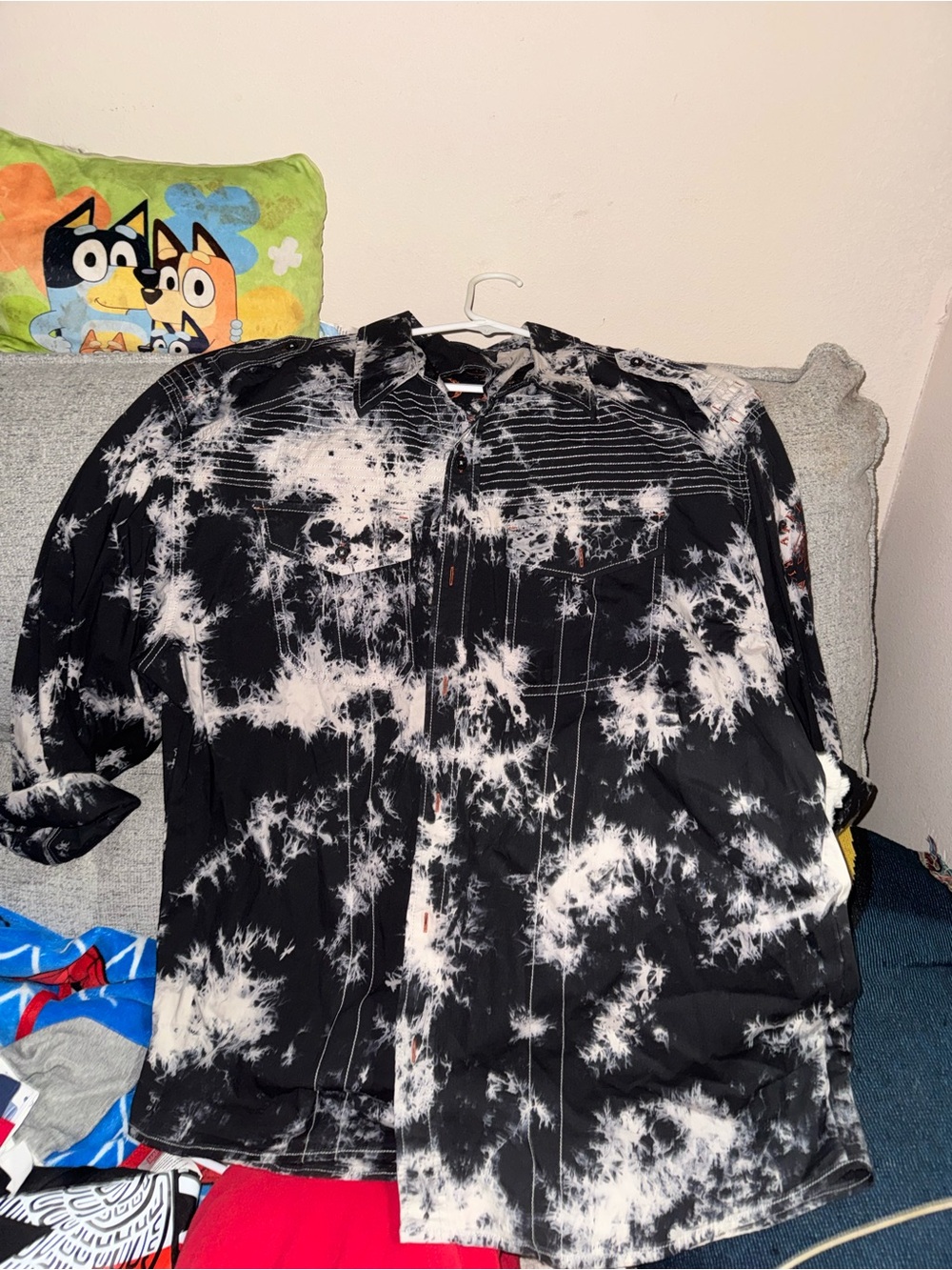 Affliction Black and White Tie-Dye Shirt Jacket